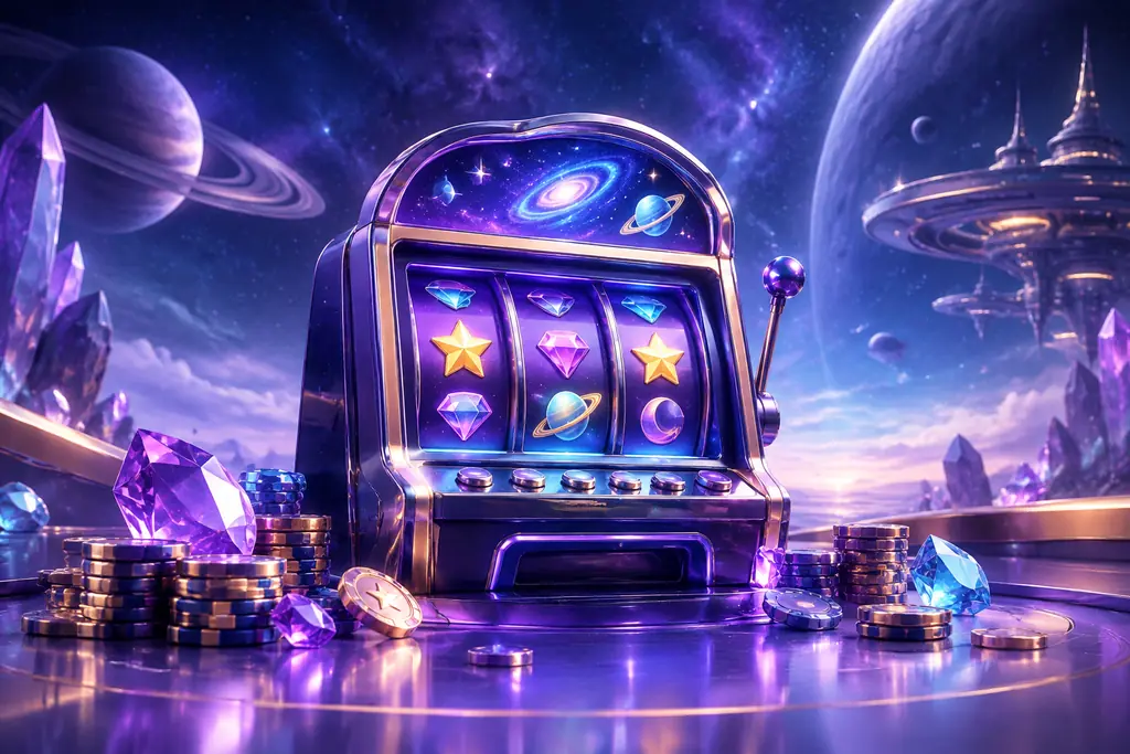 Kabinet slot bertema angkasa dengan permata berwarna.
