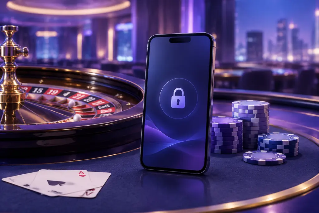 Terminal dengan simbol gembok di dekat meja roulette.